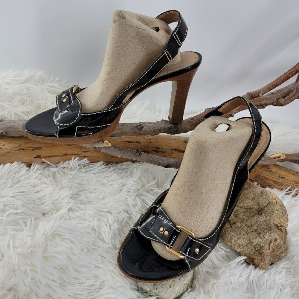 Franco sarto patent leather buckled sandals heeled